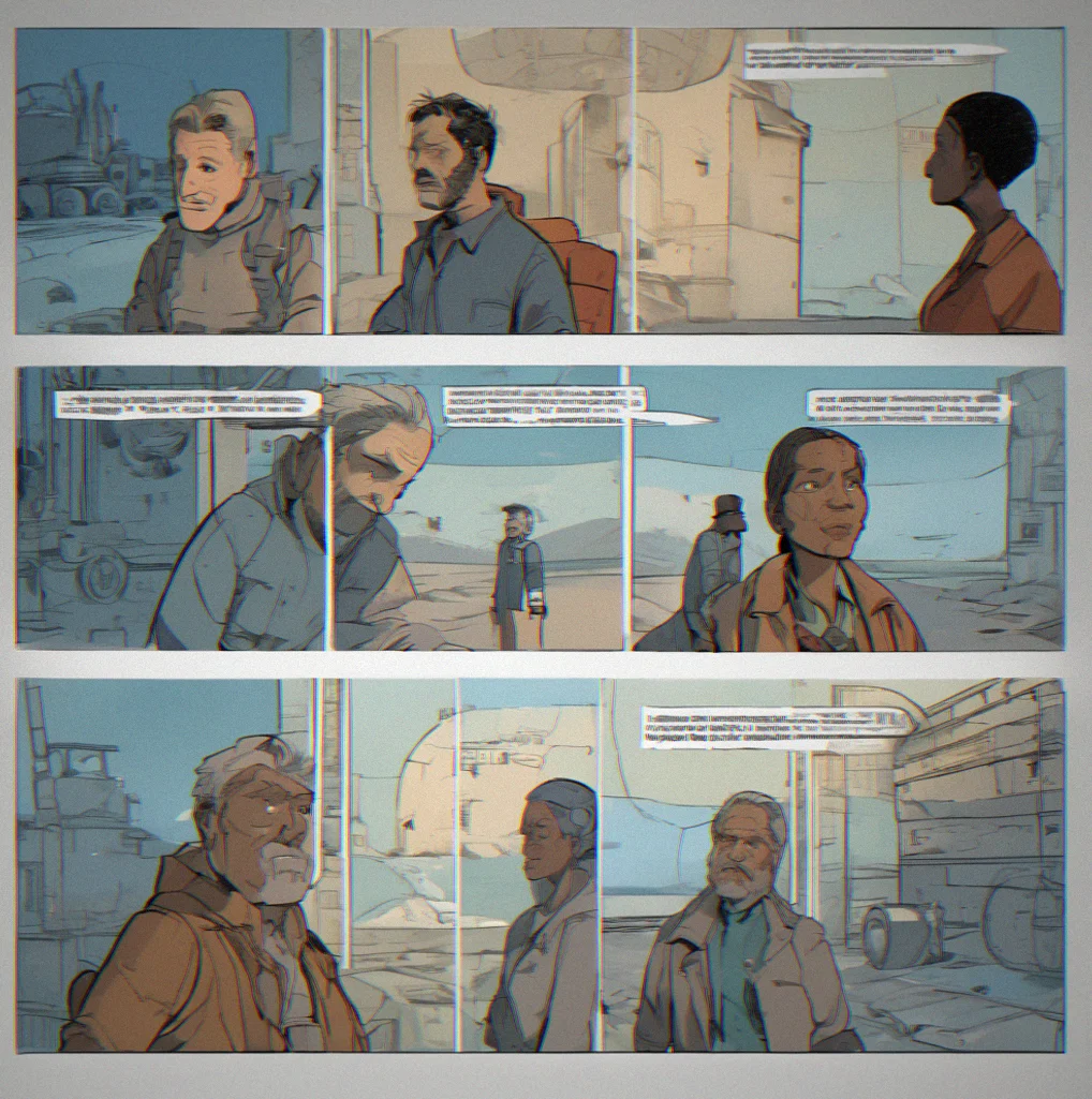 Three different ending screen variations showing distinct narrative conclusions with different character dialogue and story outcomes